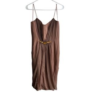 Bluefly Hoaglund Sleeveless 100% Silk Draped Cocktail Lined Mini Dress 6 NWT